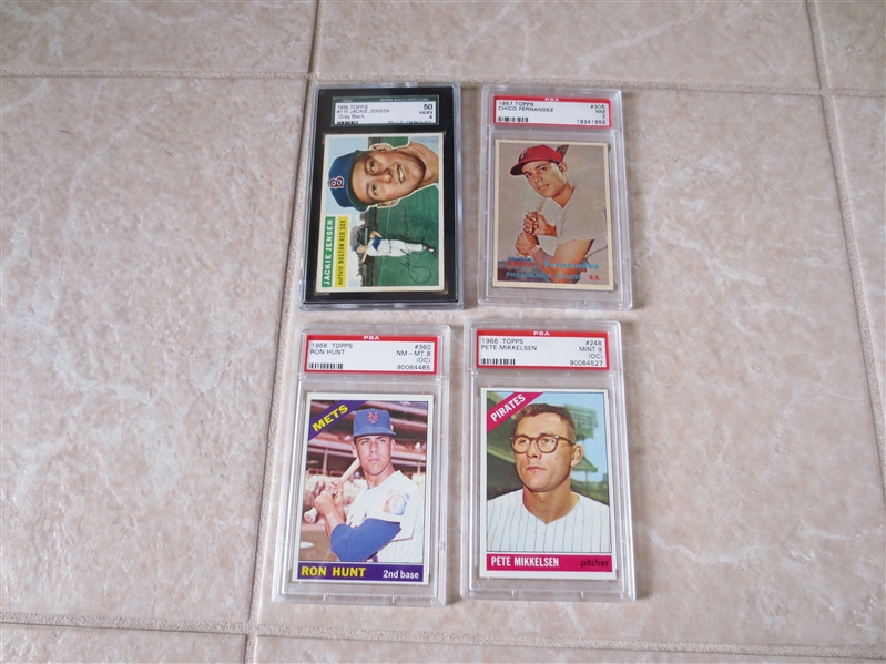 (4) 1956, 1957, 1966 Topps baseball cards ALL SLABBED PSA SGC
