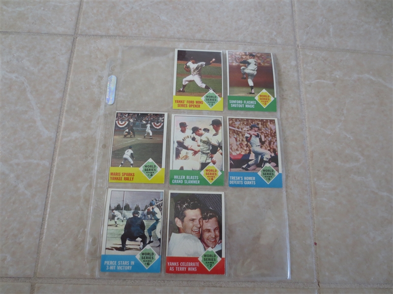 1963 Topps World Series baseball cards FROM VENDING!  #142-148  Beautiful!