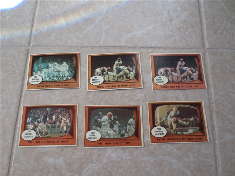 (6) 1961 Topps Football Highlights cards including Jimmy Brown, Hornung, Layne