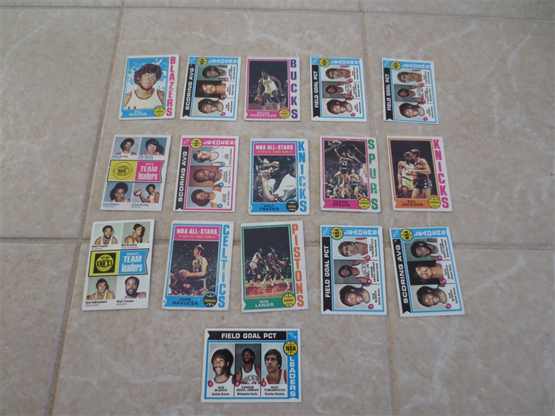 (16) 1974-75 Topps basketball cards  All showing Hall of Famers  Gervin rookie plus