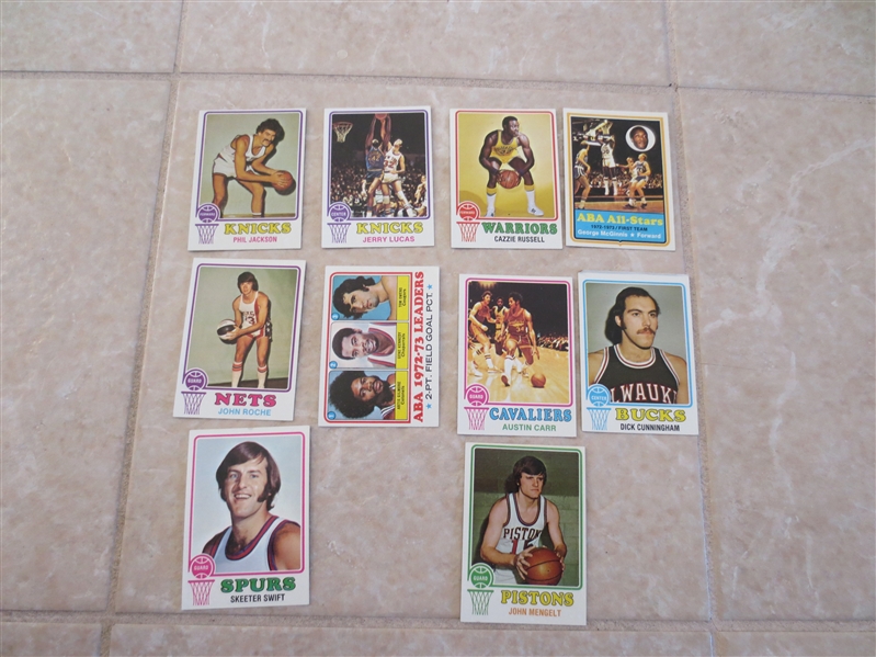 (10) 1973-74 Topps Basketball cards with Phil Jackson, Jerry Lucas, George McGinnis All Star plus