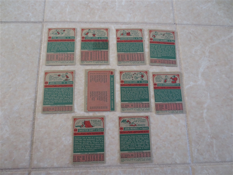 (10) 1973-74 Topps Basketball cards with Phil Jackson, Jerry Lucas, George McGinnis All Star plus
