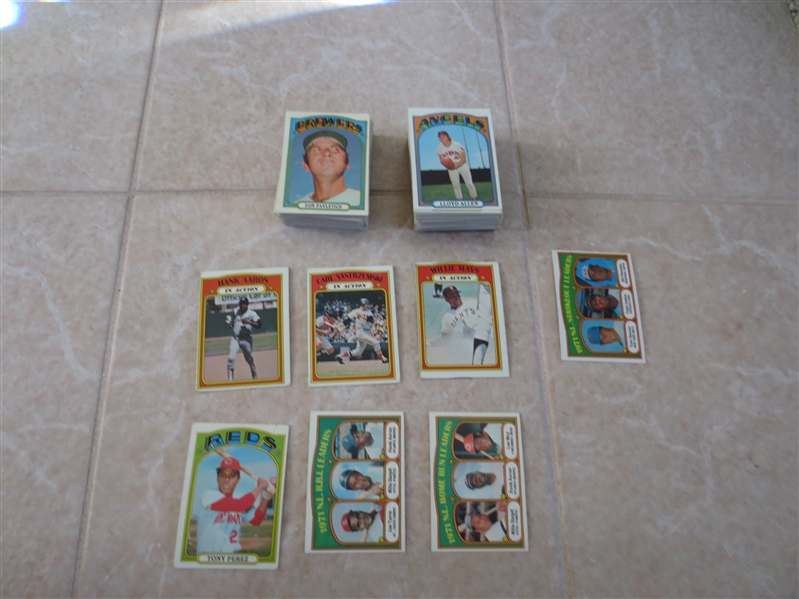 (145) 1972 Topps Baseball cards including Yaz, Aaron, and Mays in Action cards