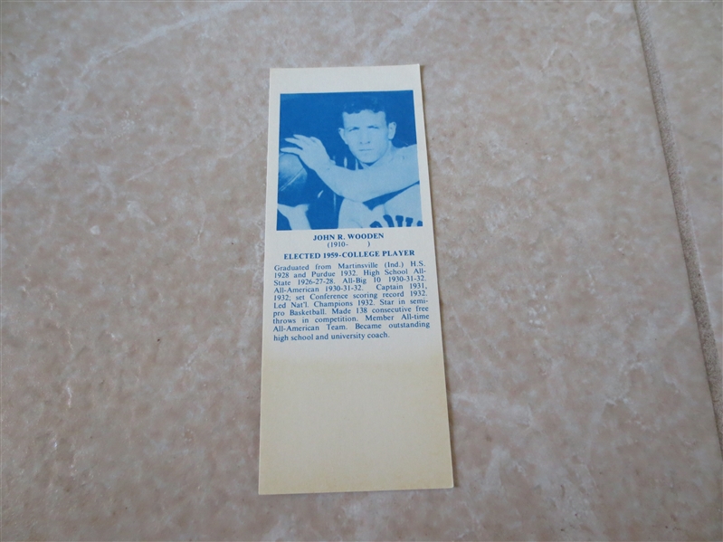 1968 John Wooden Hall of Fame Bookmark  super condition 