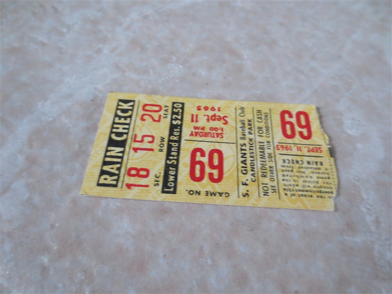 1965 Chicago Cubs at San Francisco Giants ticket stub  McCovey Home Run