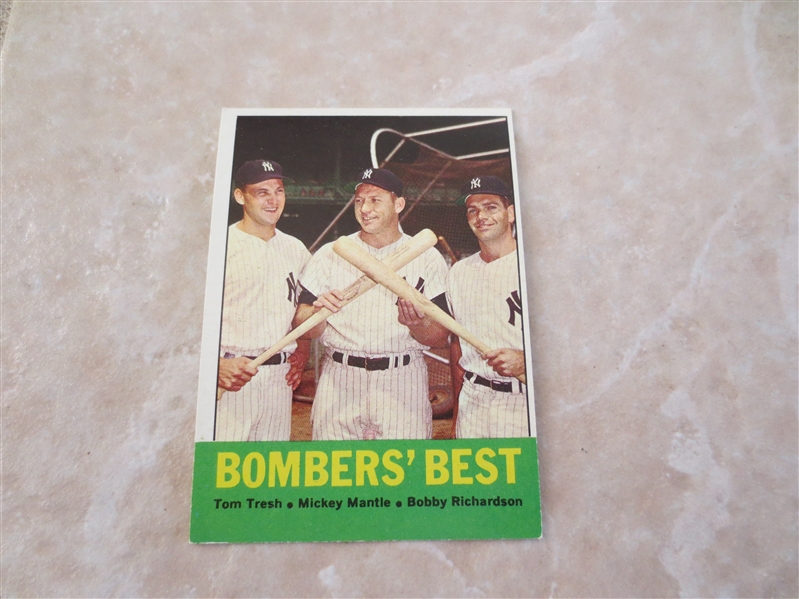 1963 Topps Bombers' Best baseball card Mantle/Tresh/Richardson #173  nice condition