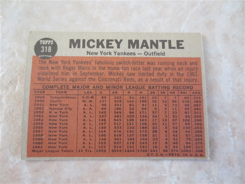 1962 Topps Mickey Mantle The Switch Hitter Connects baseball card #318