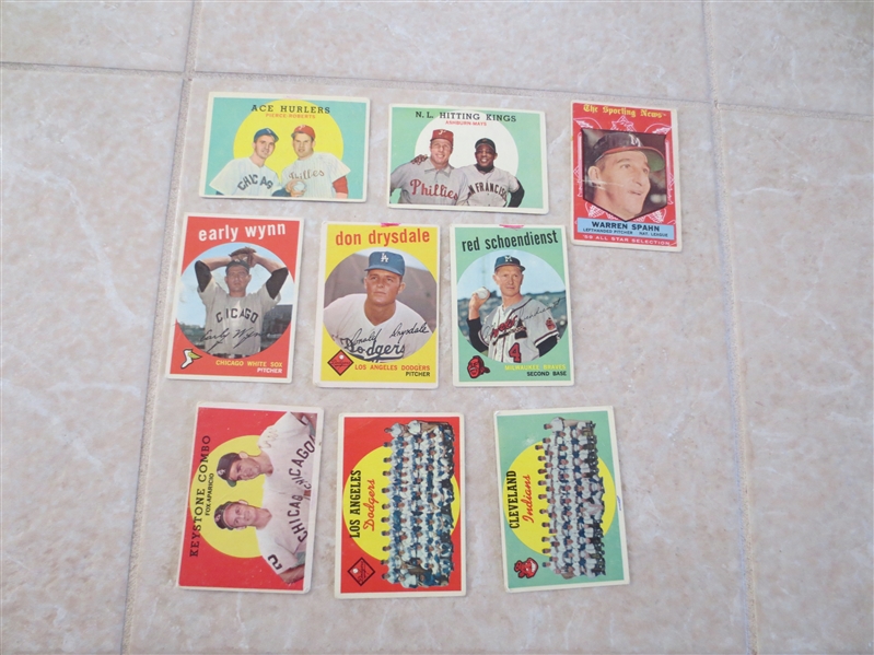 (9) 1959 Topps baseball cards with Hall of Famers