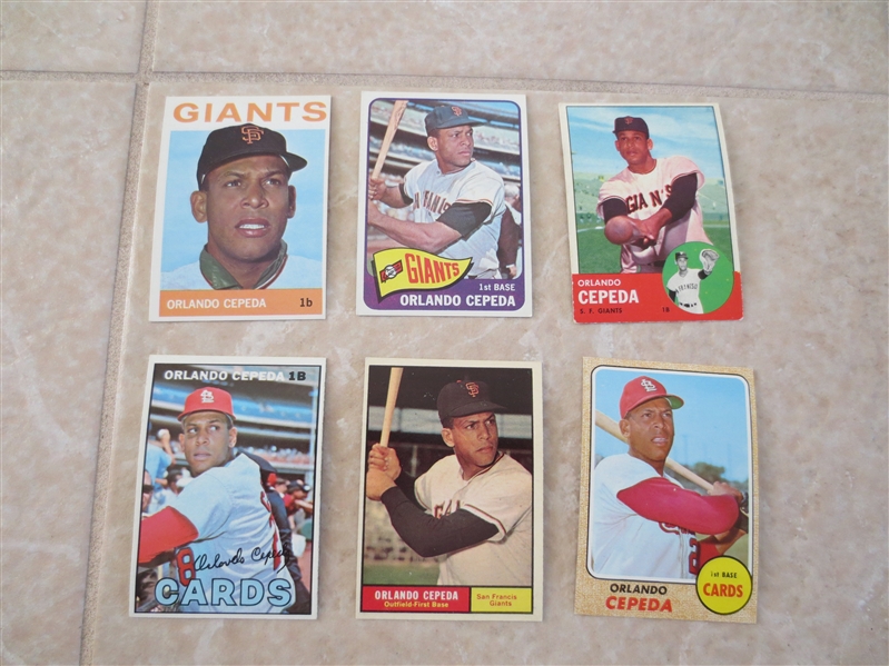 (6) different 1960's Orlando Cepeda baseball cards Hall of Famer  very nice condition