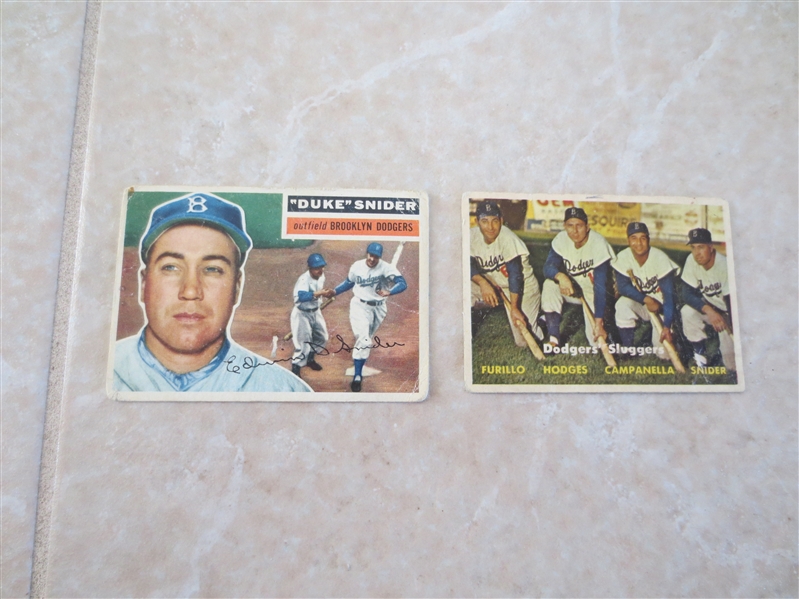 1956 Topps Duke Snider #150 + 1957 Topps Dodgers Sluggers #400 baseball cards