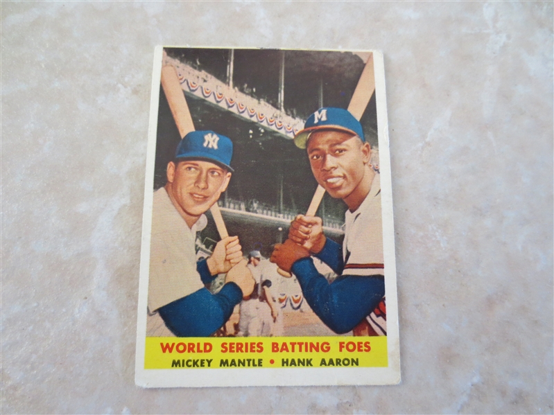 1958 Topps World Series Batting Foes baseball card Mantle/Aaron #418