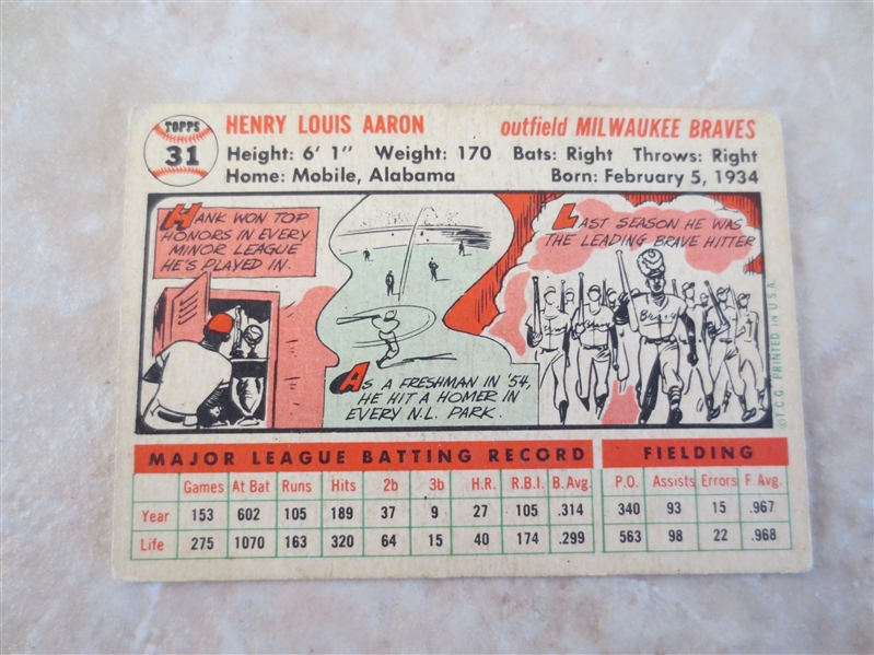 1956 Topps Hank Aaron baseball card #31
