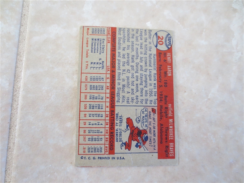 1957 Topps Hank Aaron baseball card #20 in affordable condition
