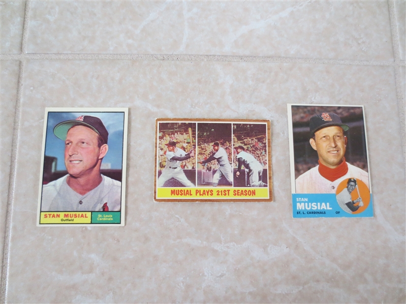 1961, 1962, and 1963 Topps Stan Musial baseball cards