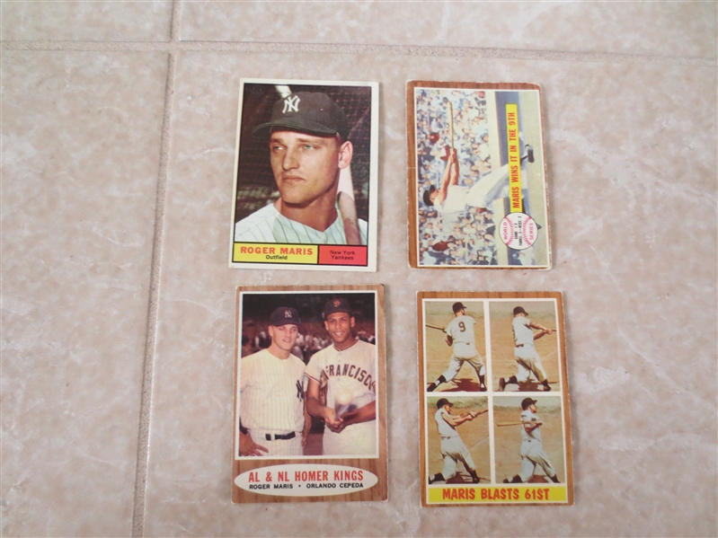 (4) 1961 and 1962 Topps Roger Maris baseball cards