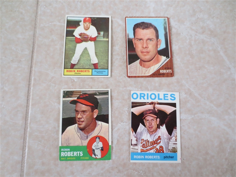 1961, 62, 63, 64 Topps Robin Roberts baseball cards  Hall of Famer