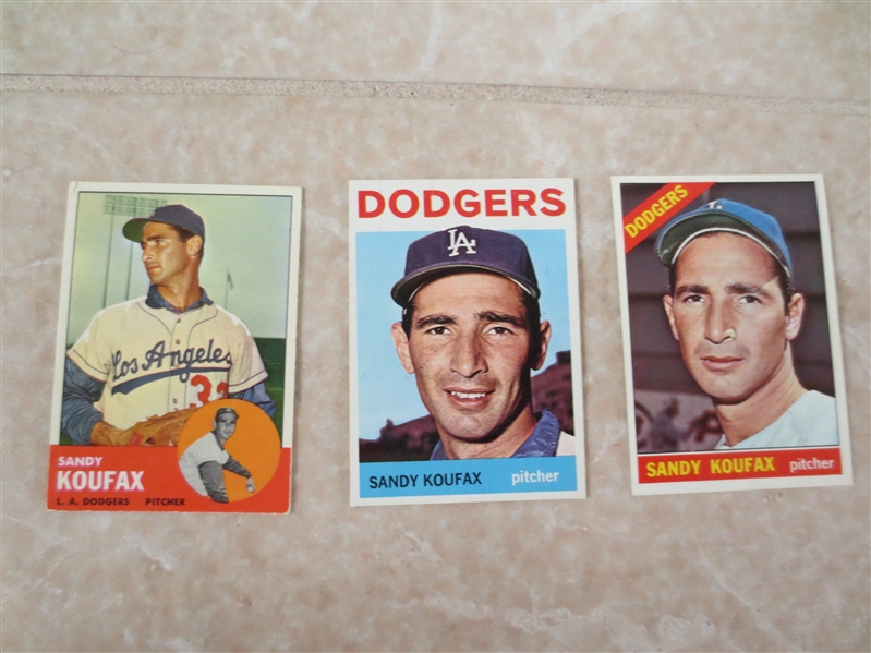 1963, 64, 66 Topps Sandy Koufax baseball cards in super condition!