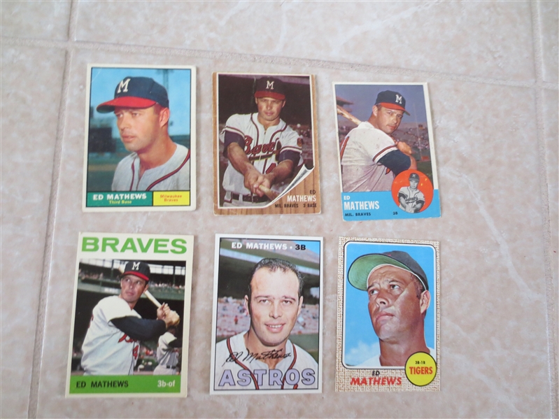 (6) 1960's Topps Ed Mathews baseball cards    Hall of Famer