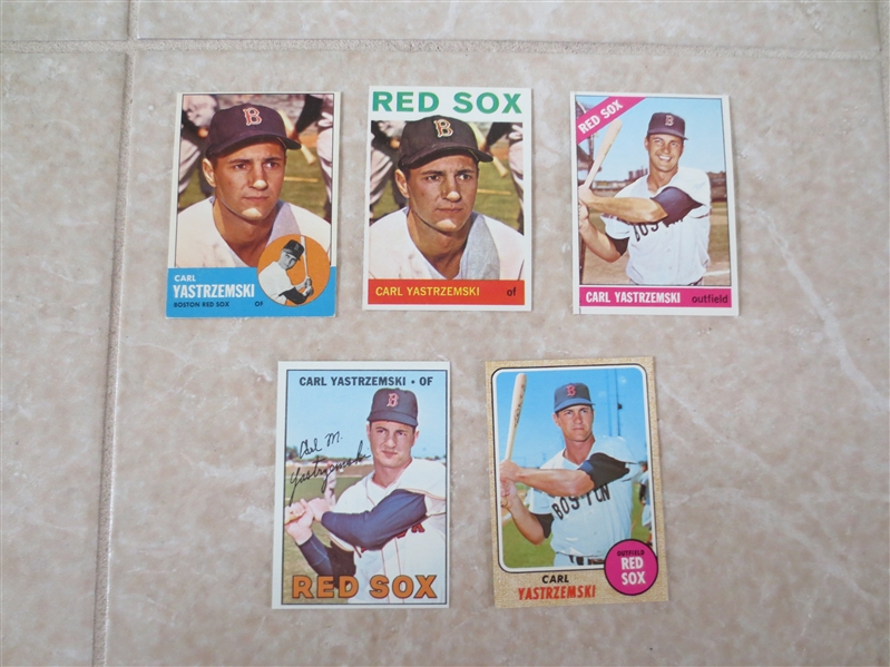(5) 1960's Topps Carl Yastrzemski baseball cards in super condition  63-64, 66-68