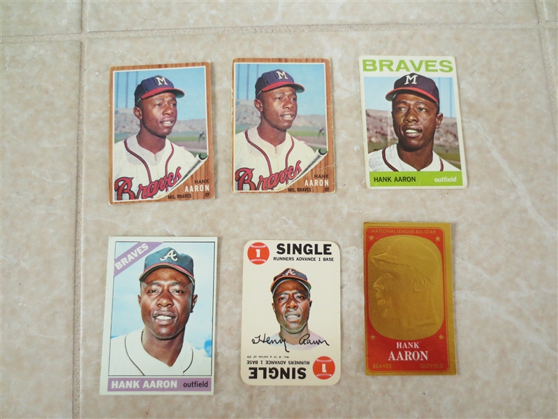 (6) Hank Aaron Topps baseball cards including 2 from 1962