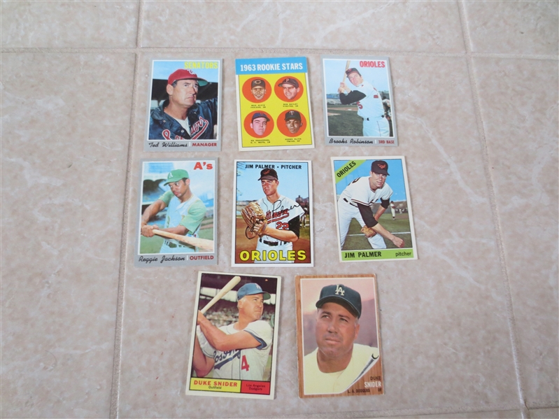 (8) Vintage Assorted Hall of Famers and superstar baseball cards with Palmer rookie Nice shape!