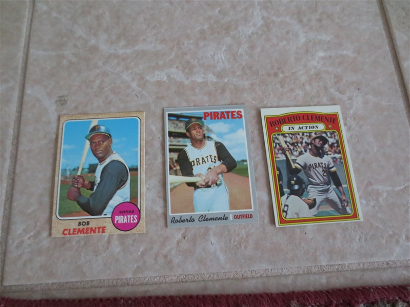1968, 70, 72 Topps Roberto Clemente baseball cards