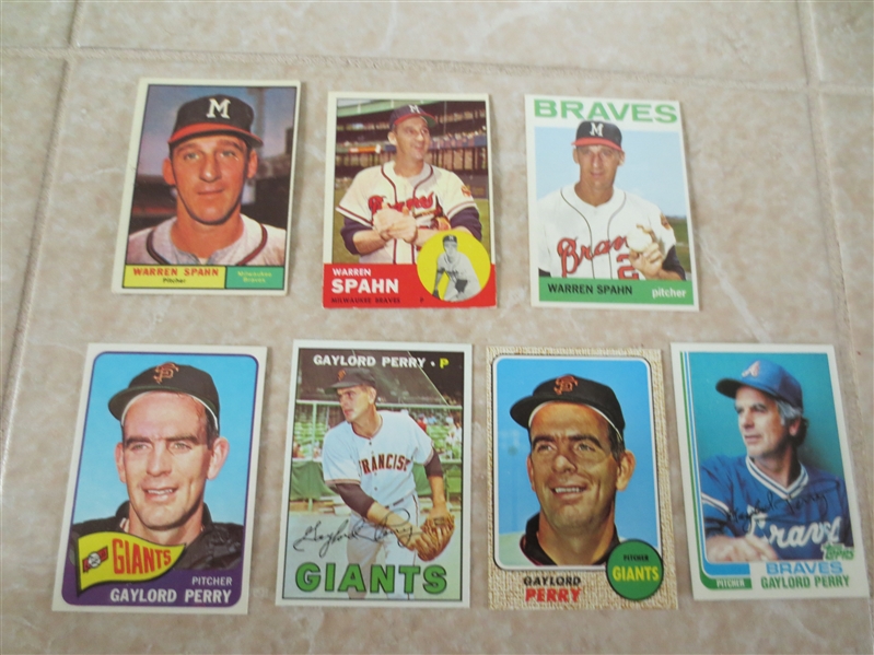 (7) Vintage Warren Spahn and Gaylord Perry Topps baseball cards  Super Condition