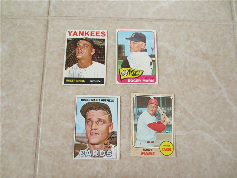1964, 65, 67, and 68 Topps Roger Maris baseball cards   super condition!