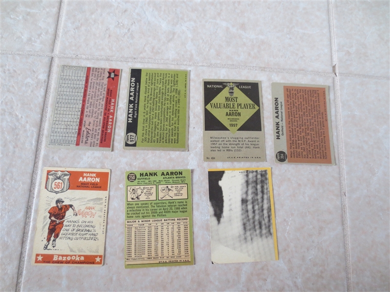 (7) Hank Aaron Topps baseball cards: 1958, 59, 61(2), 62, 67, 68