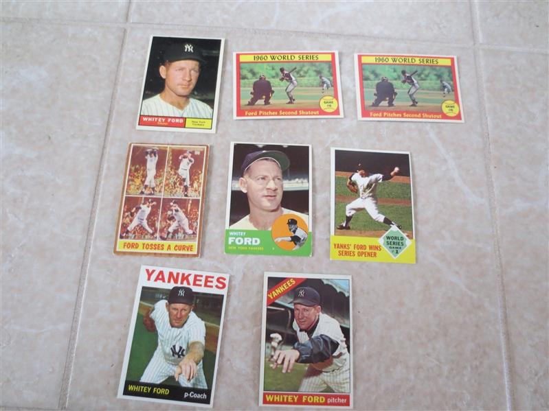 (8) Whitey Ford Topps baseball cards from 1961-66   Super condition!