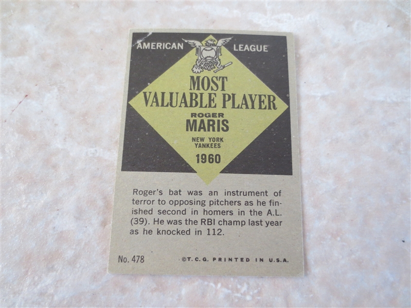 1961 Topps Roger Maris MVP baseball card #478