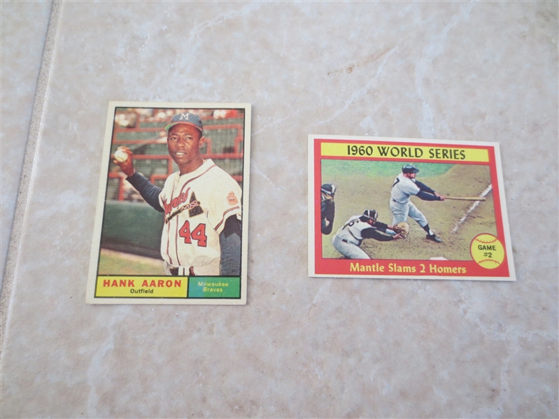 1961 Topps Hank Aaron & Mantle Slams Two Homers baseball cards  Very nice shape!