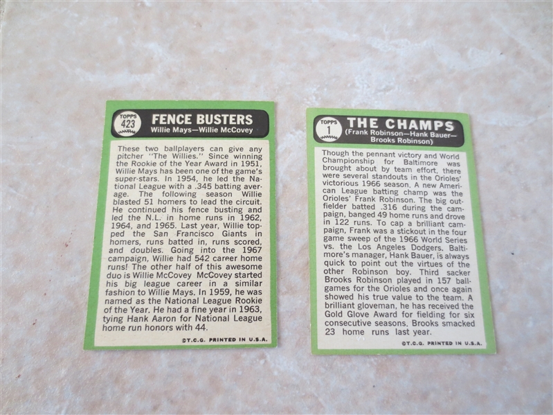 1967 Topps The Champs and Fence Busters baseball cards in super condition!