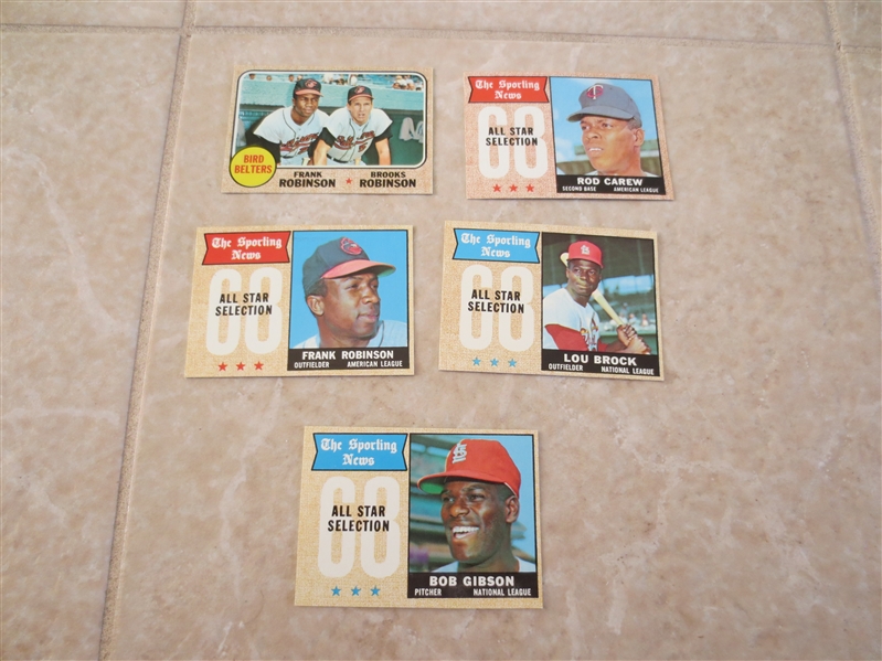 (5) 1968 Topps Hall of Famers baseball cards in beautiful condition!