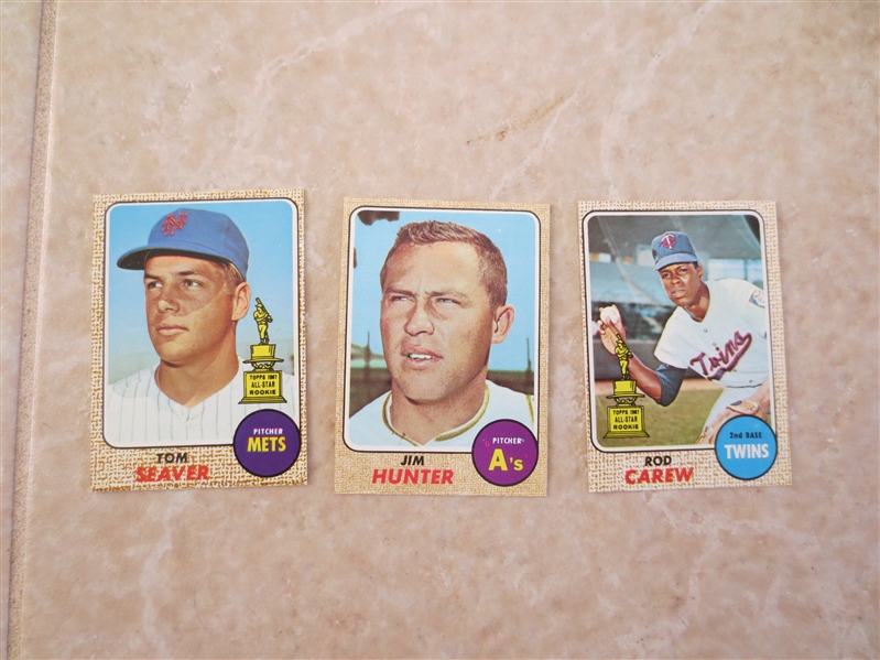 (3) 1968 Topps baseball cards: Tom Seaver, Rod Carew, Jim Hunter Beautiful   Send to PSA?