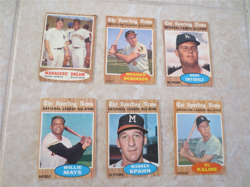 (5) 1962 Topps Sporting News All Star baseball cards plus Managers Dream #18