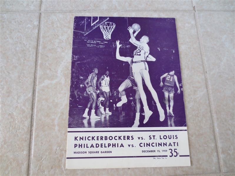 1959 St. Louis at Knicks + Philadelphia vs. Cincinnati doubleheader basketball program  Wilt's 1st year