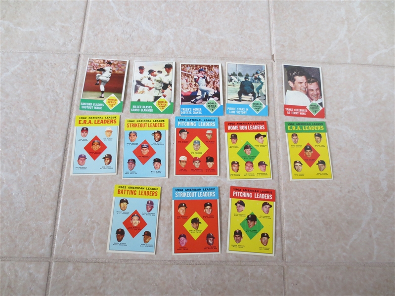 (13) 1963 Topps World Series and Leader baseball cards with HOFers and superstars