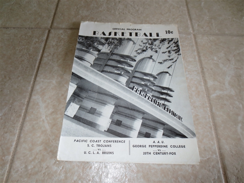 1944 USC vs. UCLA basketball program at Pan Pacific Auditorium with Bob Waterfield NFL HOFer