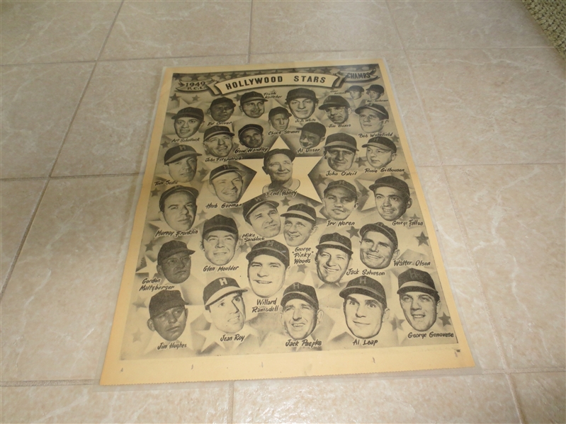 1949 Hollywood Stars Win the Pennant Full Page Laminated Newspaper with Sparky Anderson LOOK!