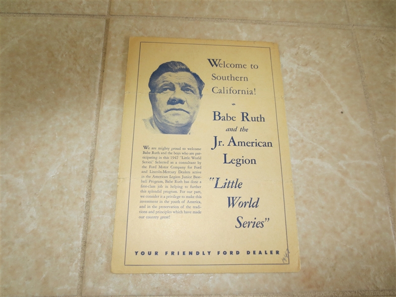 1947 American Legion Little League World Series program with Babe Ruth full page photo