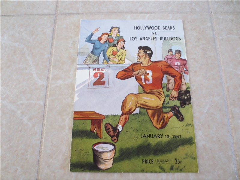 1947 Hollywood Bears vs. Los Angeles Bulldogs AAFC Pro Football Program