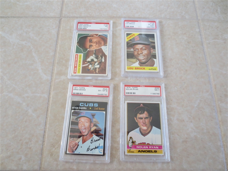 (4) PSA Graded baseball cards:Nolan Ryan, Ernie Banks, Lou Brock, Wes Westrum