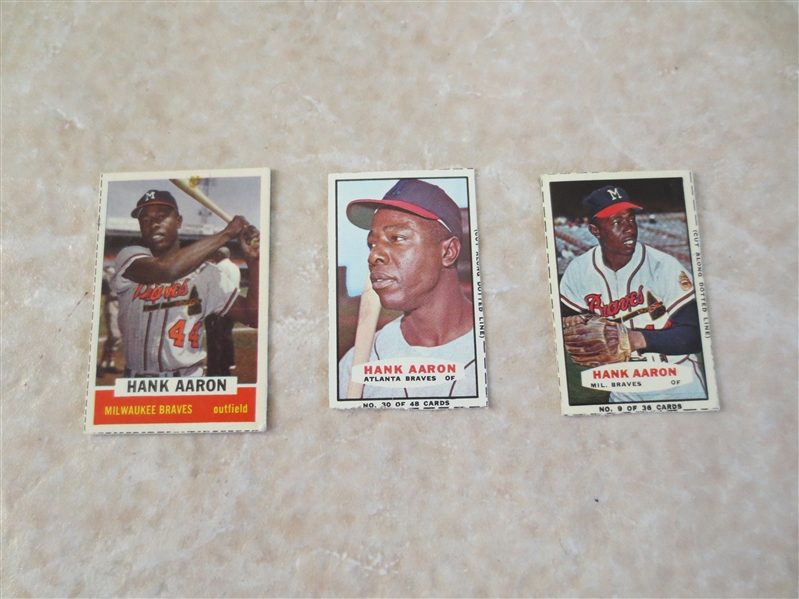 1960, 64, 67 Hank Aaron Bazooka Baseball Cards   Very nice condition!