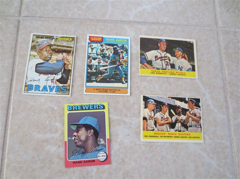 (5) Vintage Topps Hank Aaron baseball cards