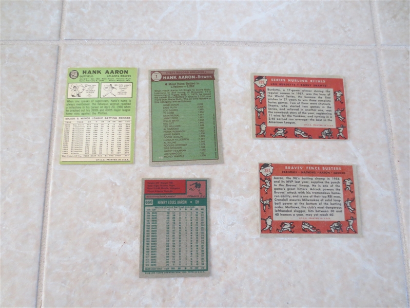 (5) Vintage Topps Hank Aaron baseball cards