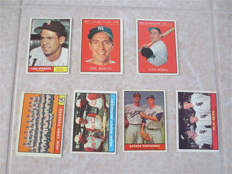 (7) 1961 Topps baseball cards with Hall of Famers