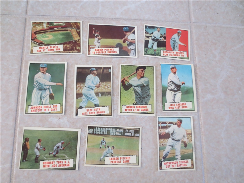1961 Topps Baseball Thrills baseball cards #401-#410  All ten of them!  Ruth, Gehrig, Mantle, +