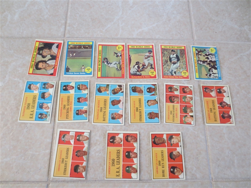 (15) 1961 Topps Leader and World Series baseball cards with Mantle plus