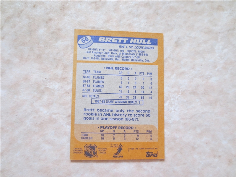 1988-89 Topps Brett Hull rookie hockey card #66